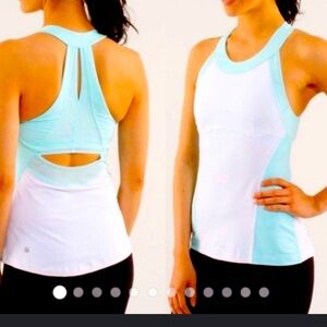 Lululemon workout colorblock work out tank top white and blue size 10 retail $69